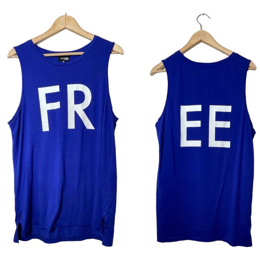 Aritzia Wilfred Free Royal Blue Tank Top Sz Medium Graphic Print Sleeveless